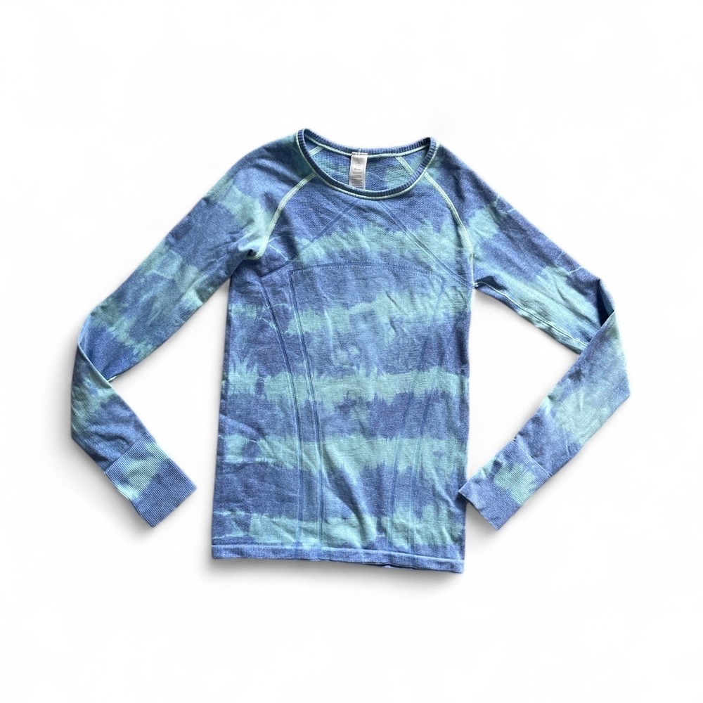 Ivivva Swiftly Tech Girls Blue Green Tie Dye Long Sleeve Thumbhole Athletic Top